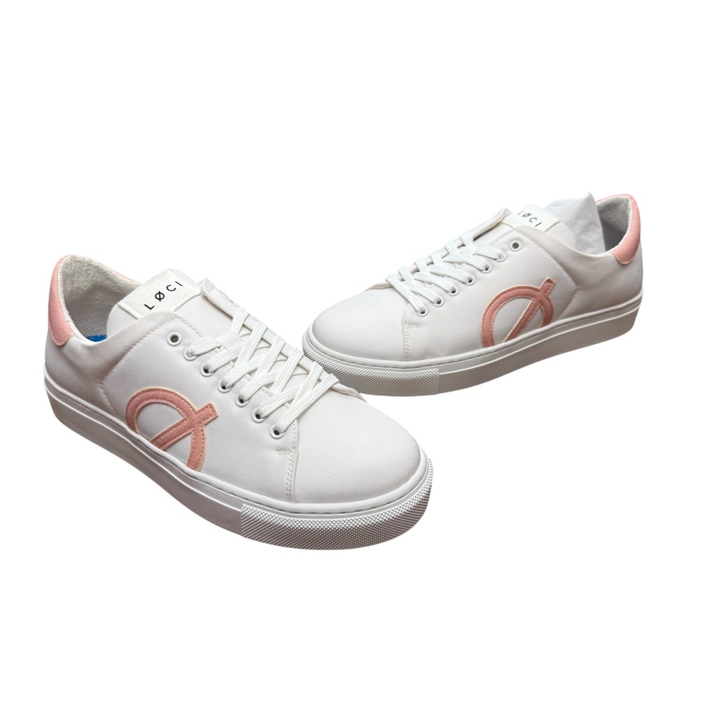 LOCI Nine Sneakers Womens 8.5 White Pink‎ Vegan Low Top Sustainable LC-009-027